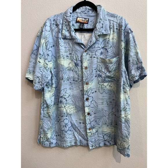 Vintage Havana Jacks Cafe Hawaiian Tropical Shirt Size XL Blue Mint Green floral - Picture 1 of 7
